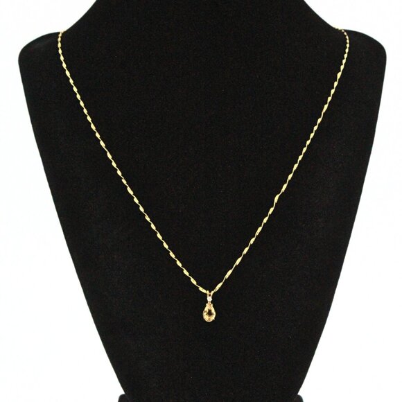Opulent Dainty 14K Gold Citrine Tear Drop Shaped Twisted Rope Chain Necklace - Picture 7 of 10